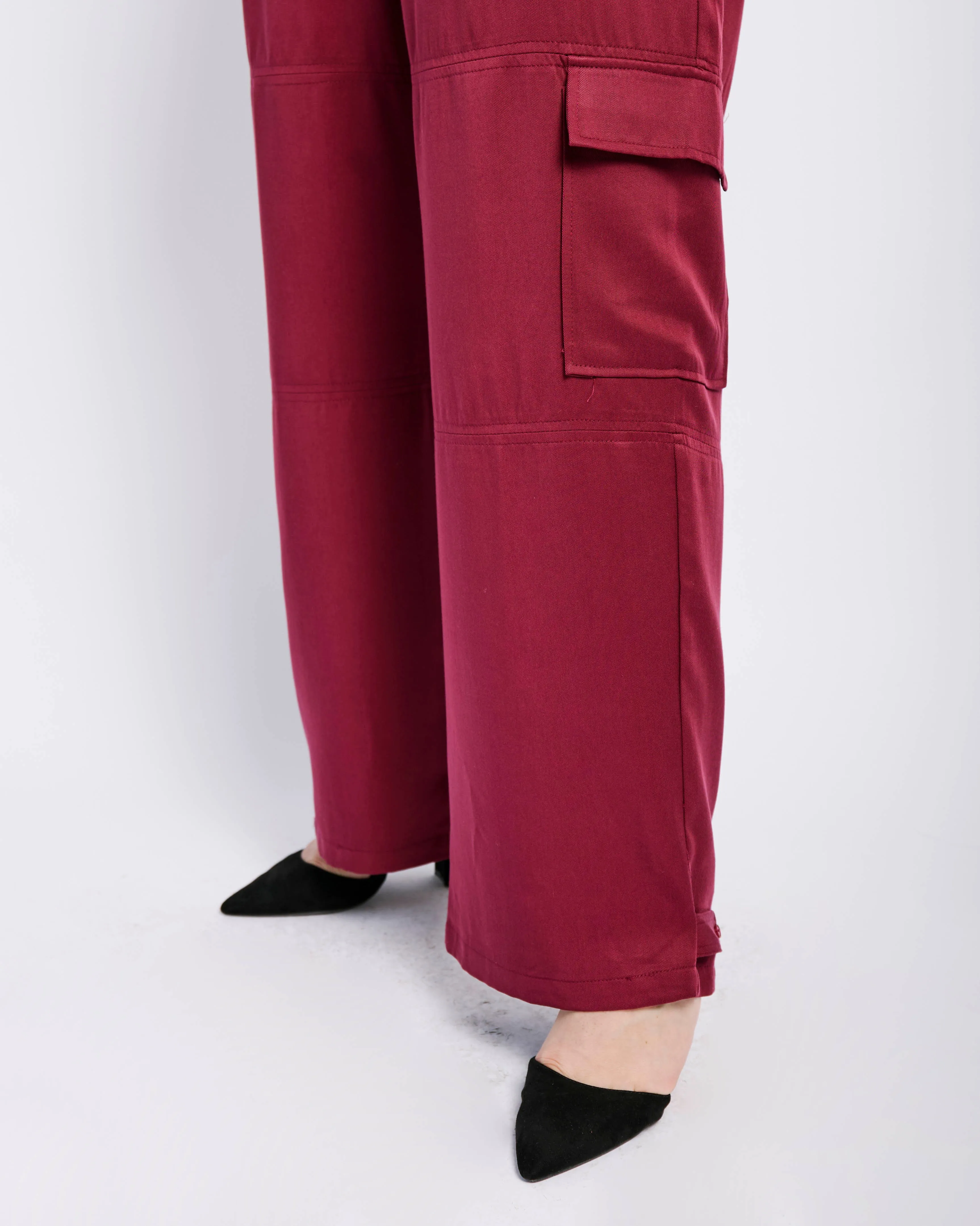 The Lyocell Tailored Utility Pant in Burgundy