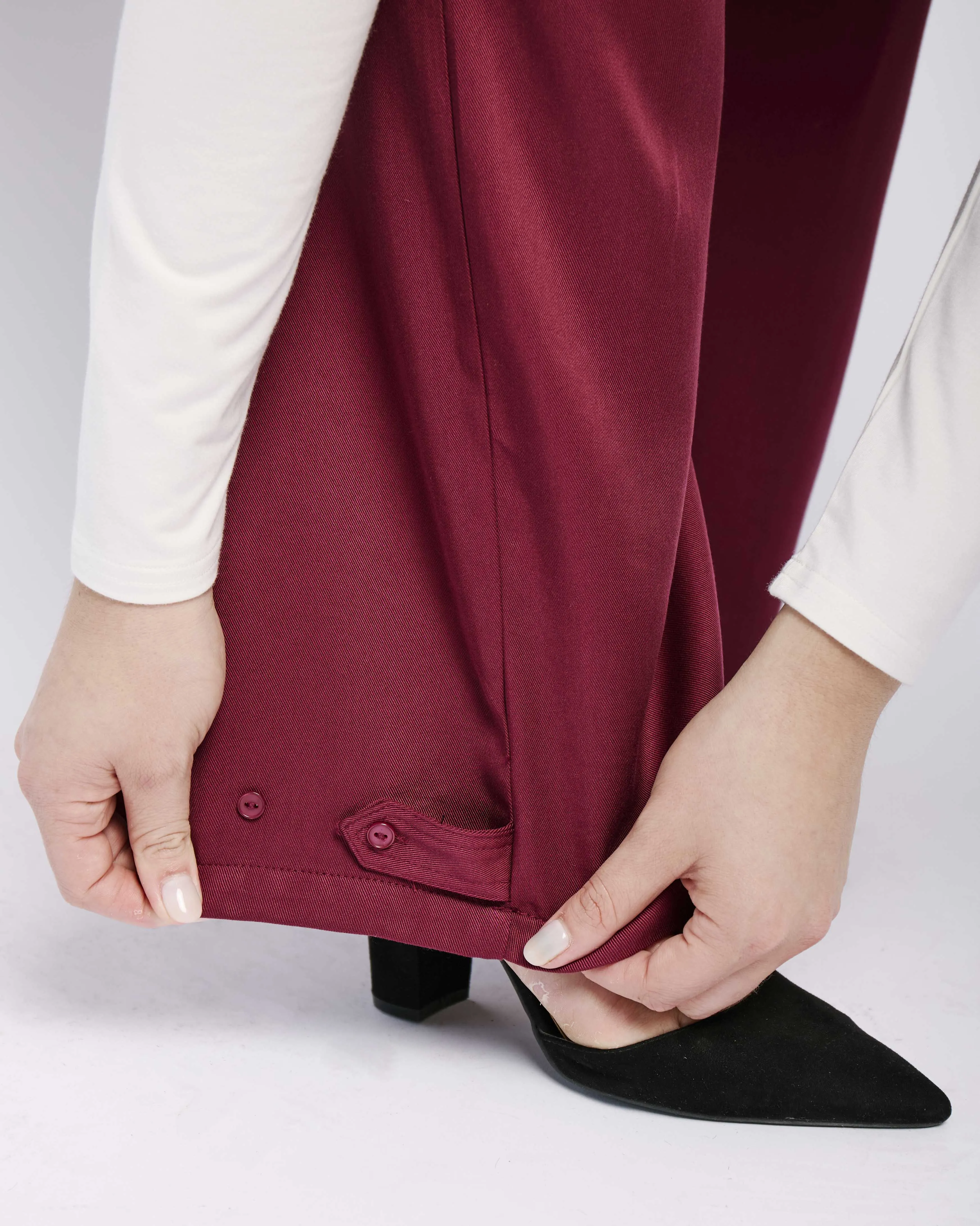 The Lyocell Tailored Utility Pant in Burgundy