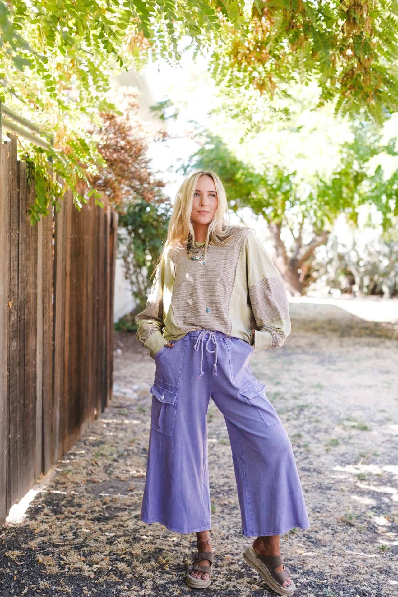 The Nest Cargo Cascade Wide Leg Pants - Peri Blue