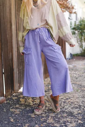 The Nest Cargo Cascade Wide Leg Pants - Peri Blue