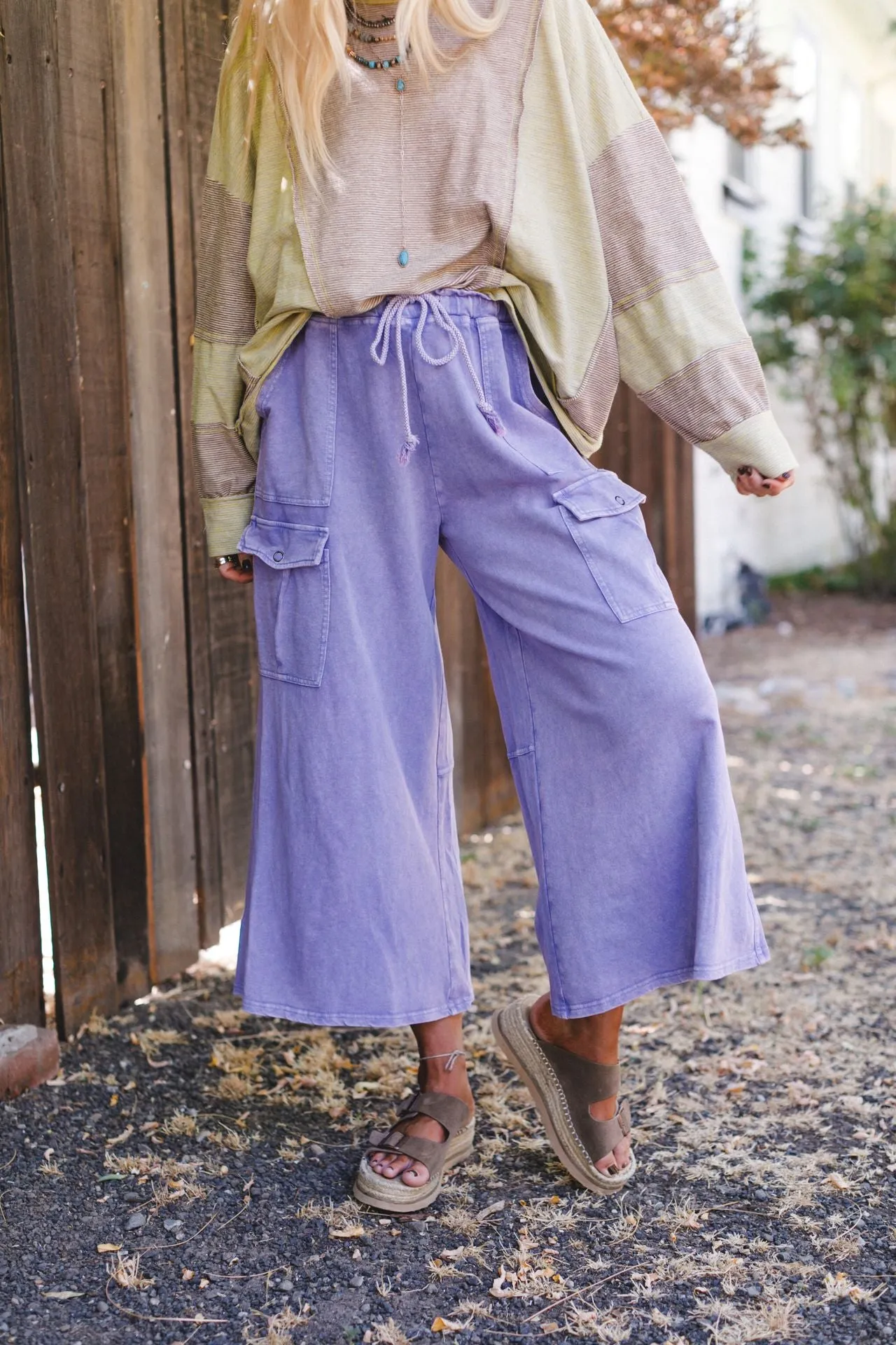 The Nest Cargo Cascade Wide Leg Pants - Peri Blue