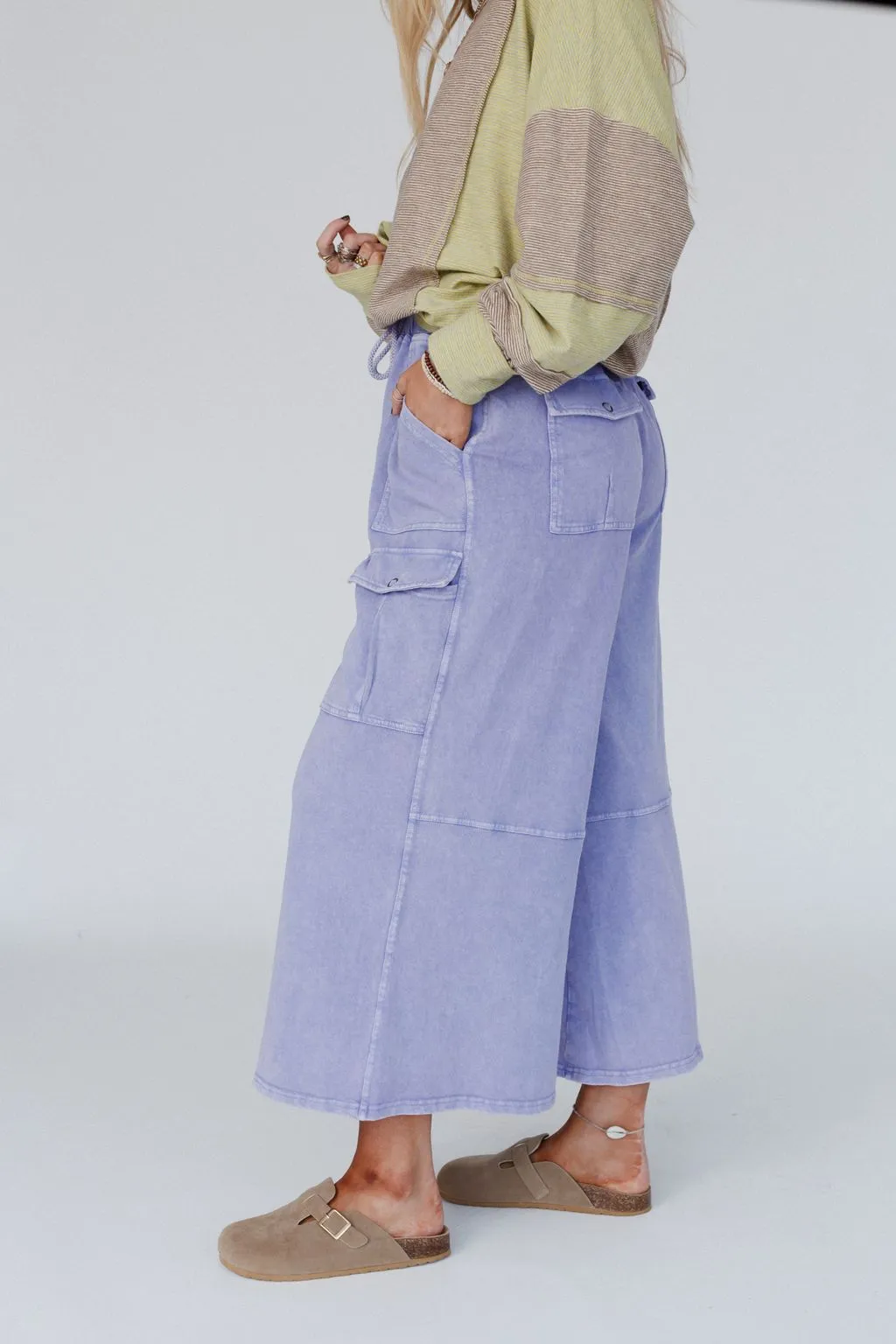 The Nest Cargo Cascade Wide Leg Pants - Peri Blue