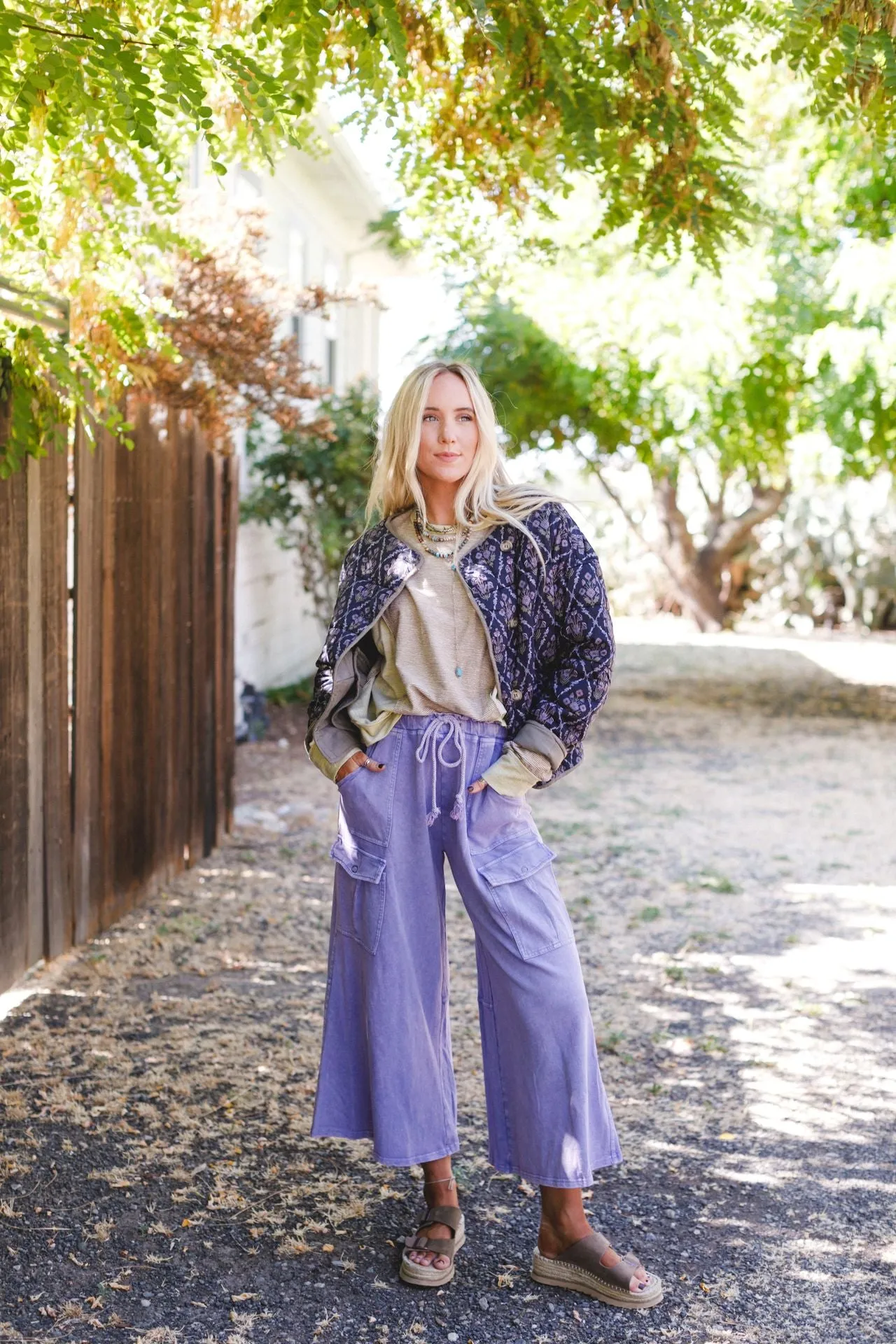 The Nest Cargo Cascade Wide Leg Pants - Peri Blue