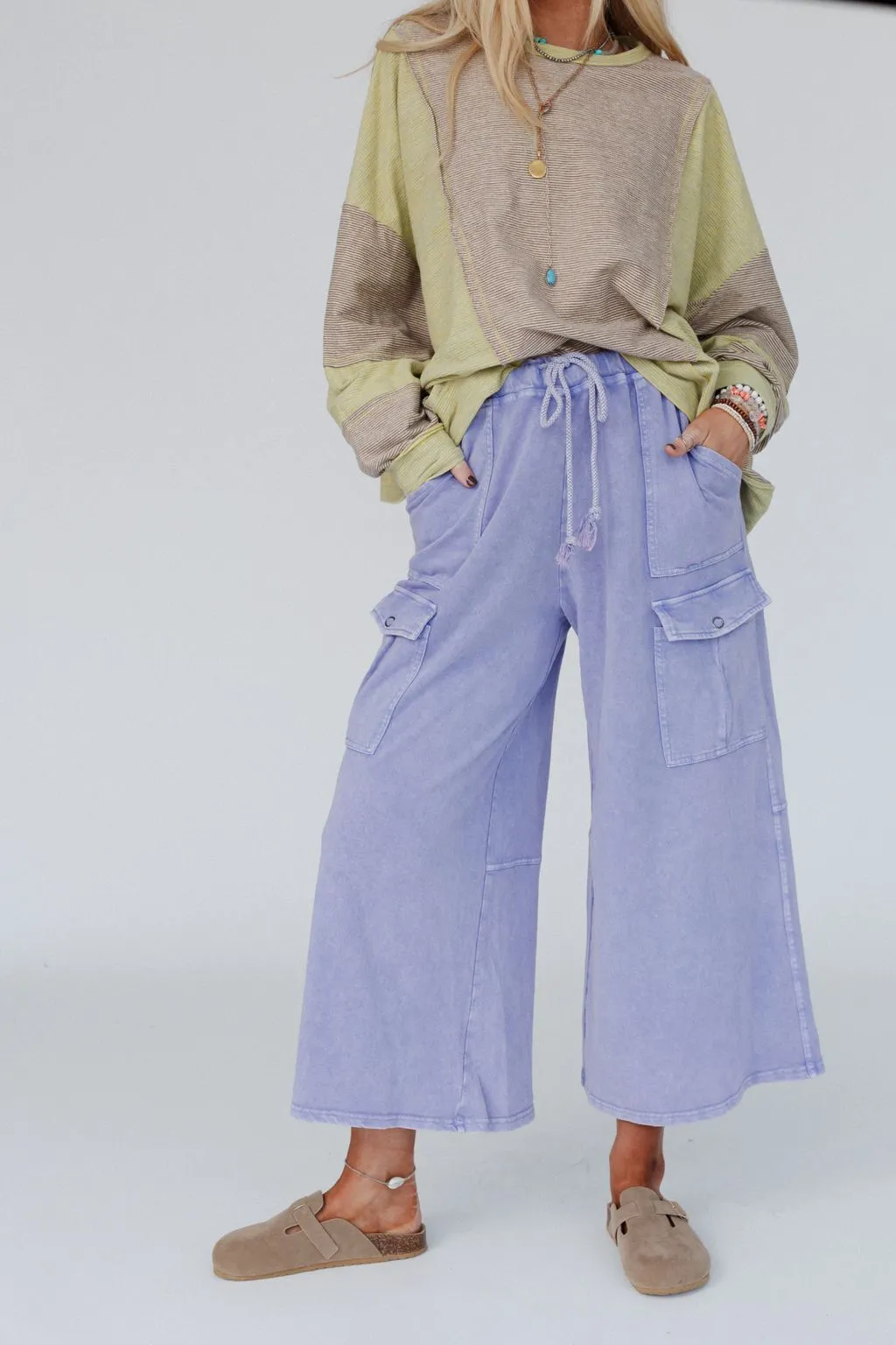 The Nest Cargo Cascade Wide Leg Pants - Peri Blue