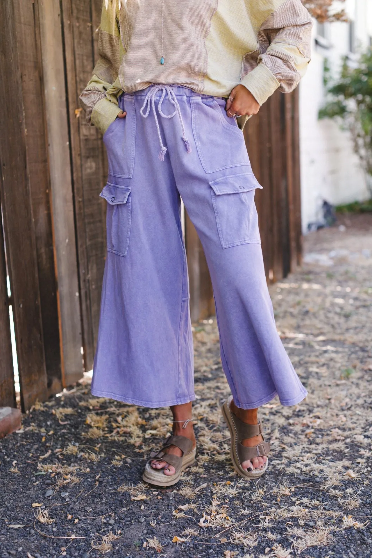 The Nest Cargo Cascade Wide Leg Pants - Peri Blue