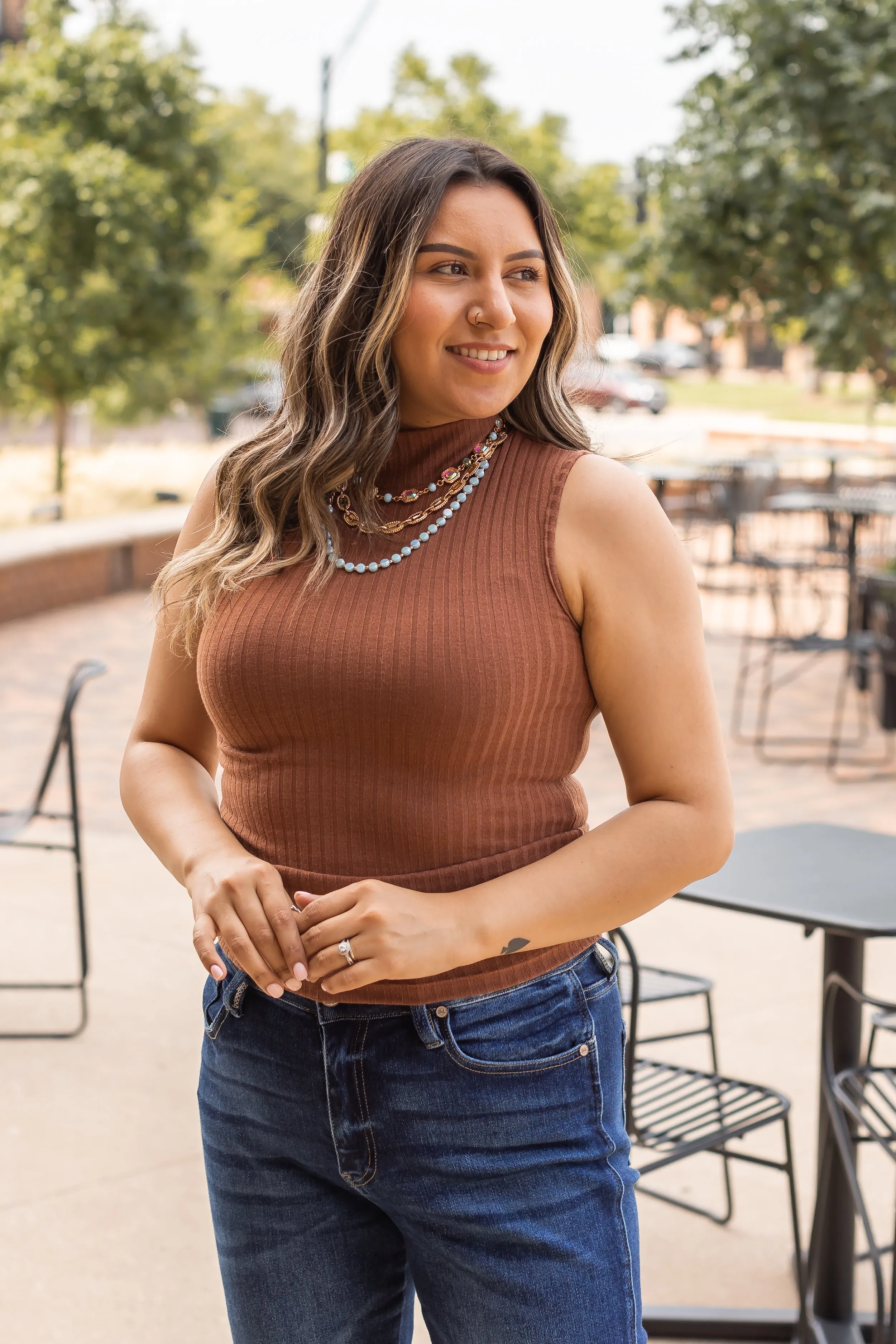 The Portia Sleeveless Turtleneck, Brown