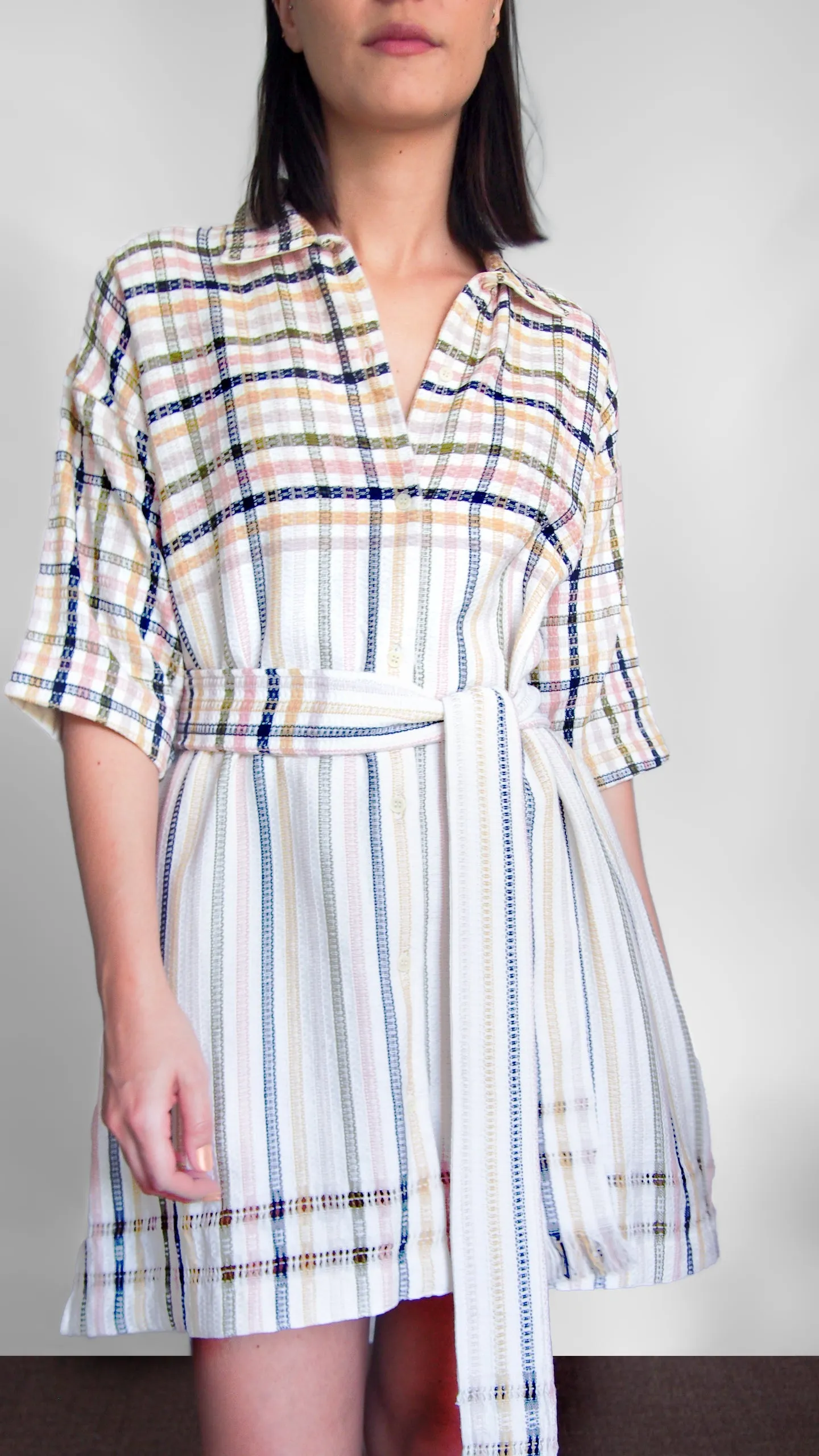 THE (SHORT) ZINA DRESS-SHIRT, GINGHAM & STRIPE – Sample