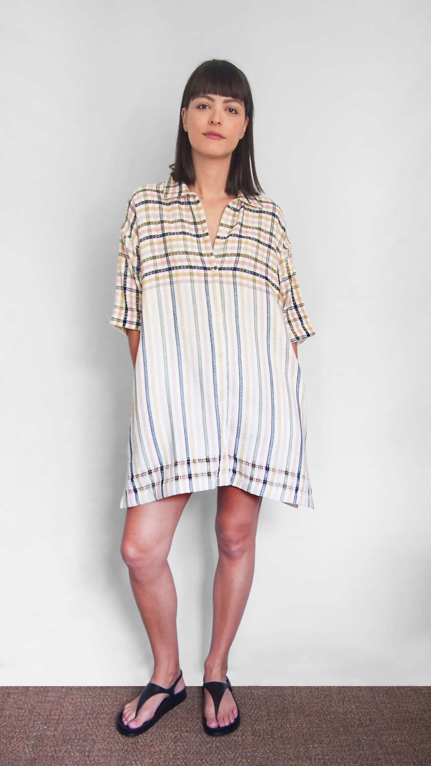 THE (SHORT) ZINA DRESS-SHIRT, GINGHAM & STRIPE – Sample