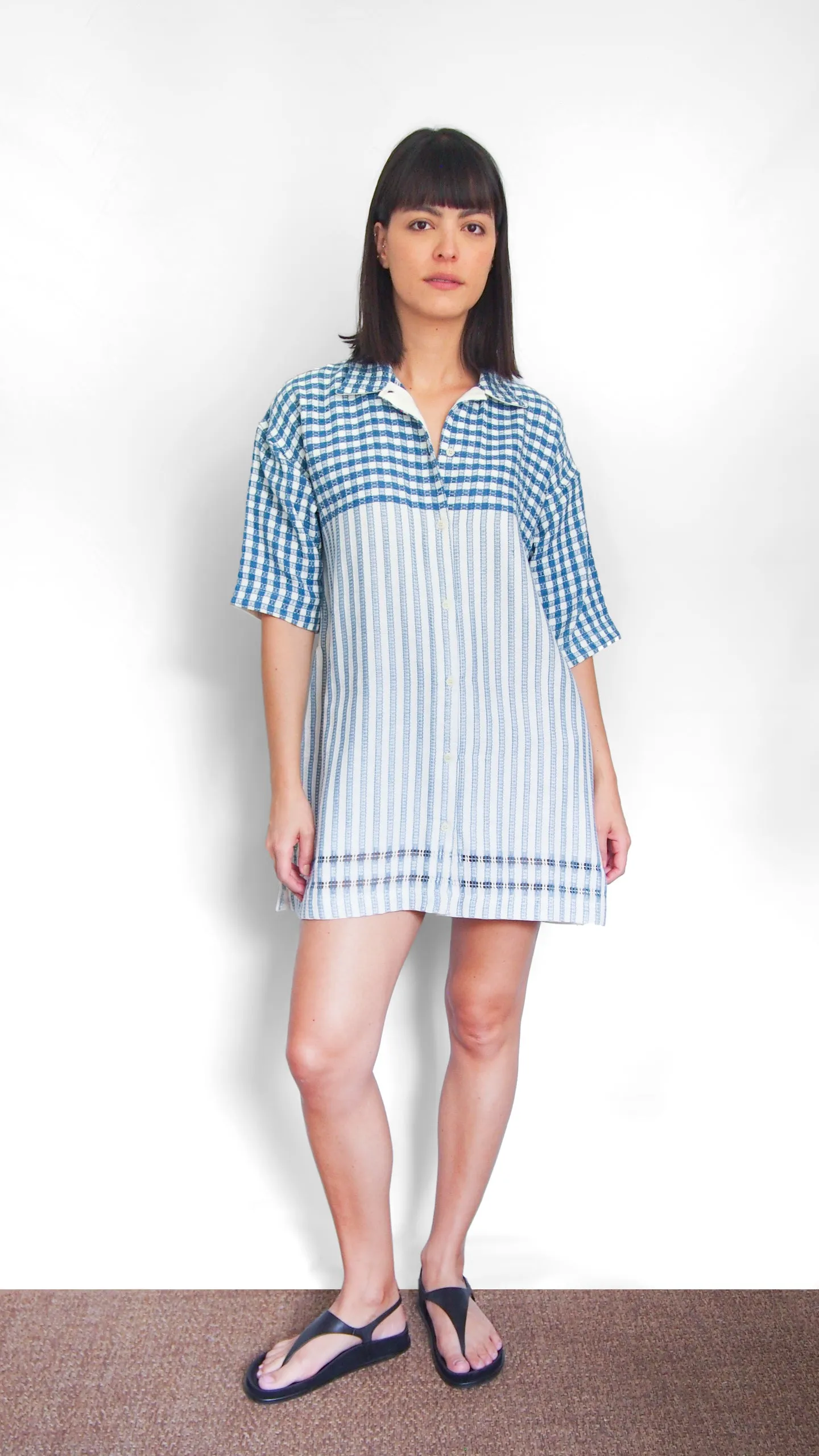 THE (SHORT) ZINA SHIRT-DRESS, GINGHAM & STRIPE – Sample