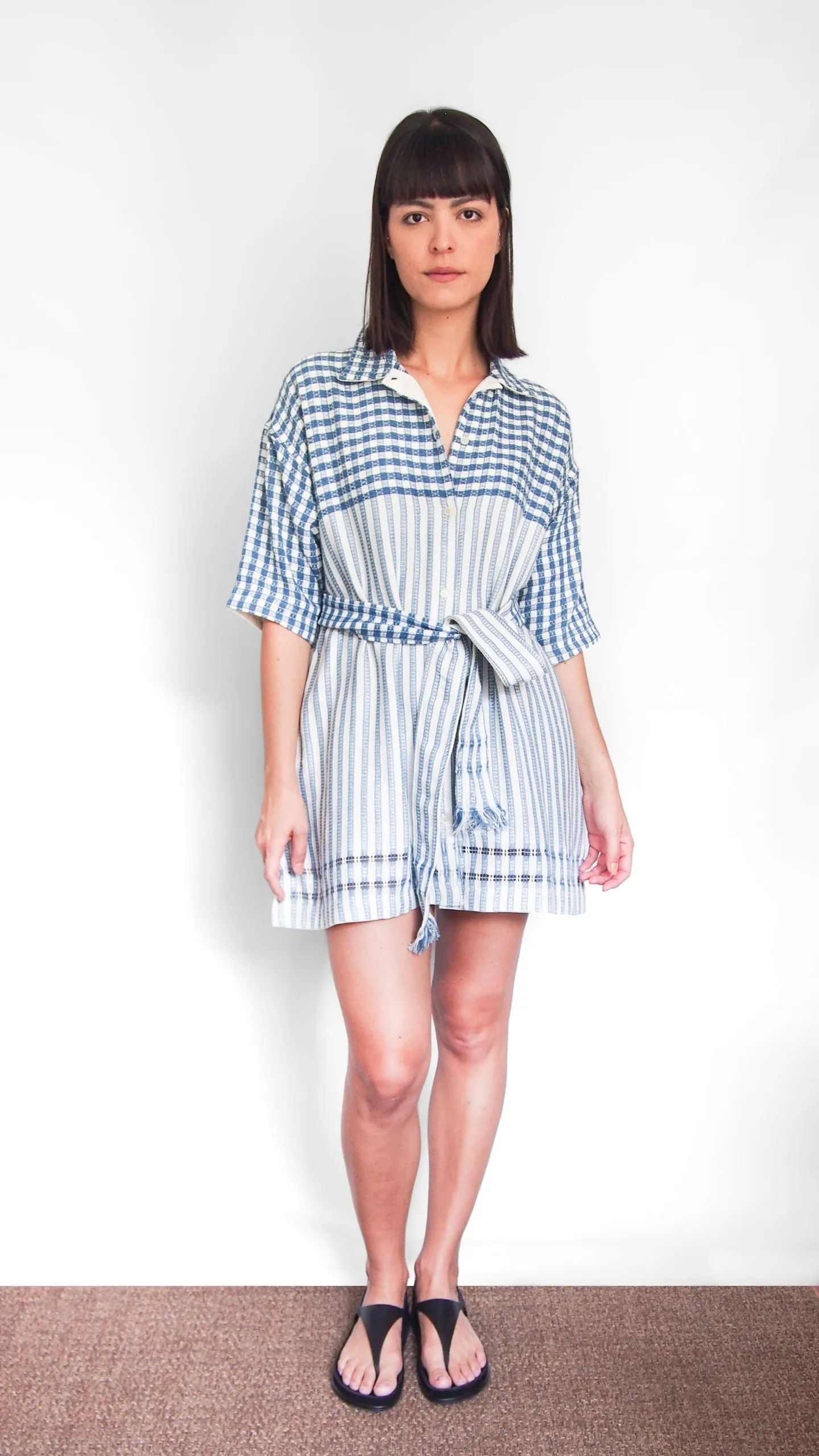 THE (SHORT) ZINA SHIRT-DRESS, GINGHAM & STRIPE – Sample