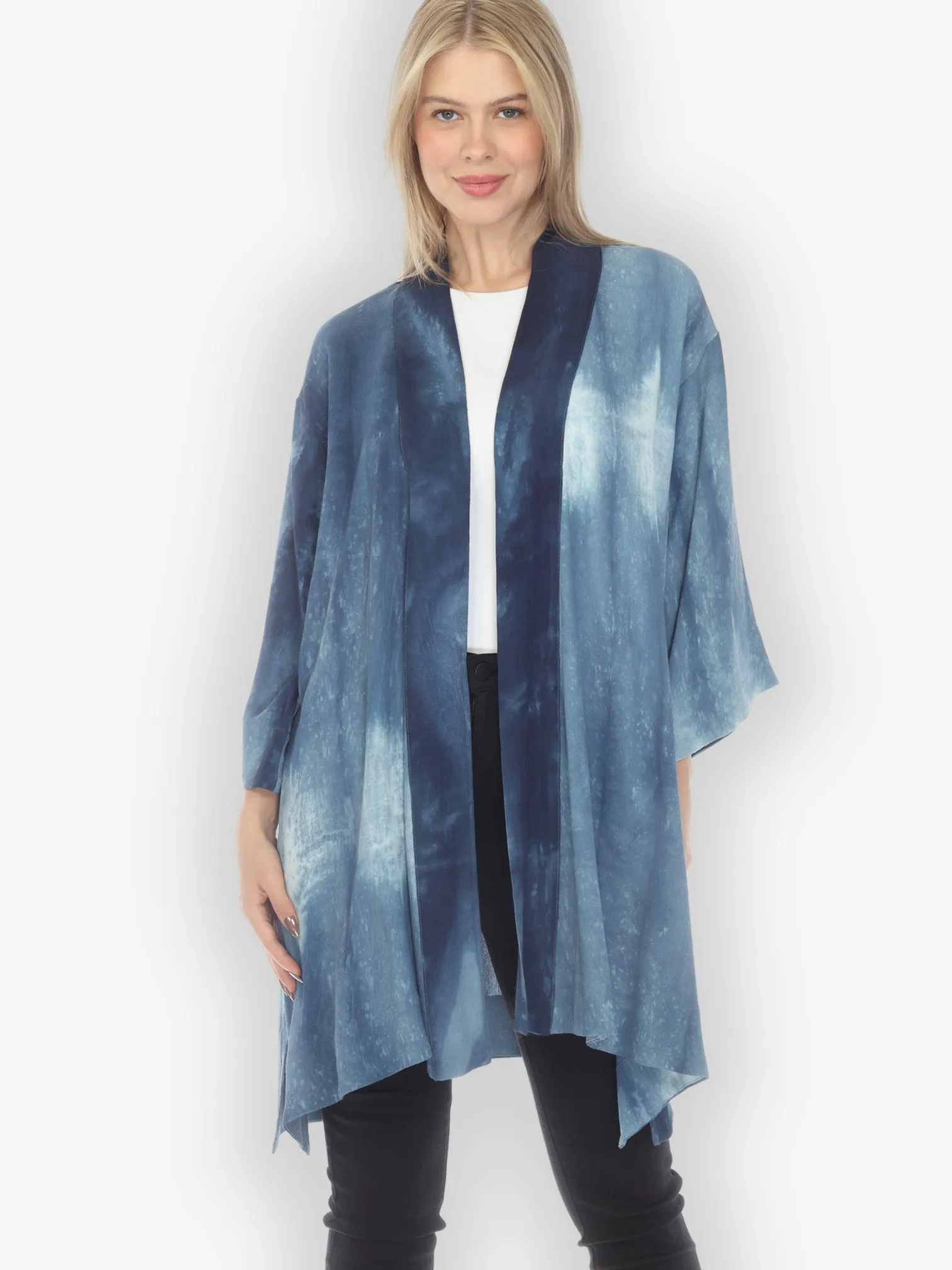 Tie Dye Crepe Blue Kimono Jacket