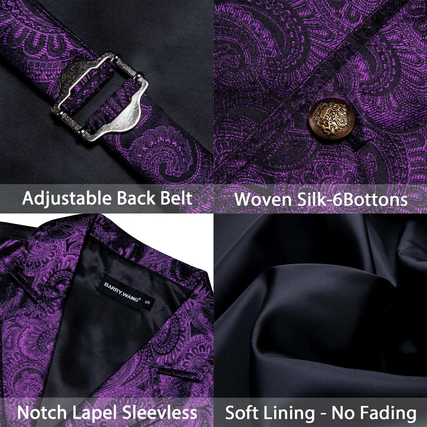 Ties2you Men's Vest Indigo Purple Paisley Silk Notched Collar Suit Vest