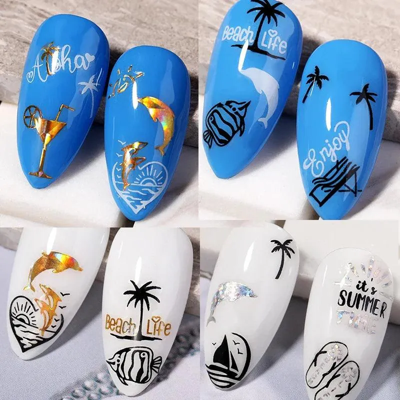 Tropical Sunset Nail Sticker Set: Exotic Beach Paradise Mani Fun