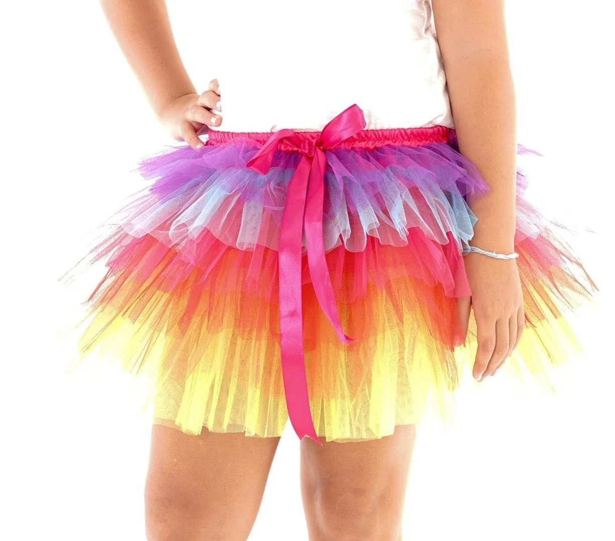 Tulle Tutu Layered Skirt with Ribbon Bow & Elastic Waistband