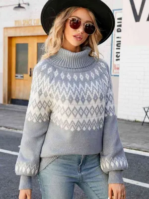 Turtleneck Lantern Sleeve Sweater