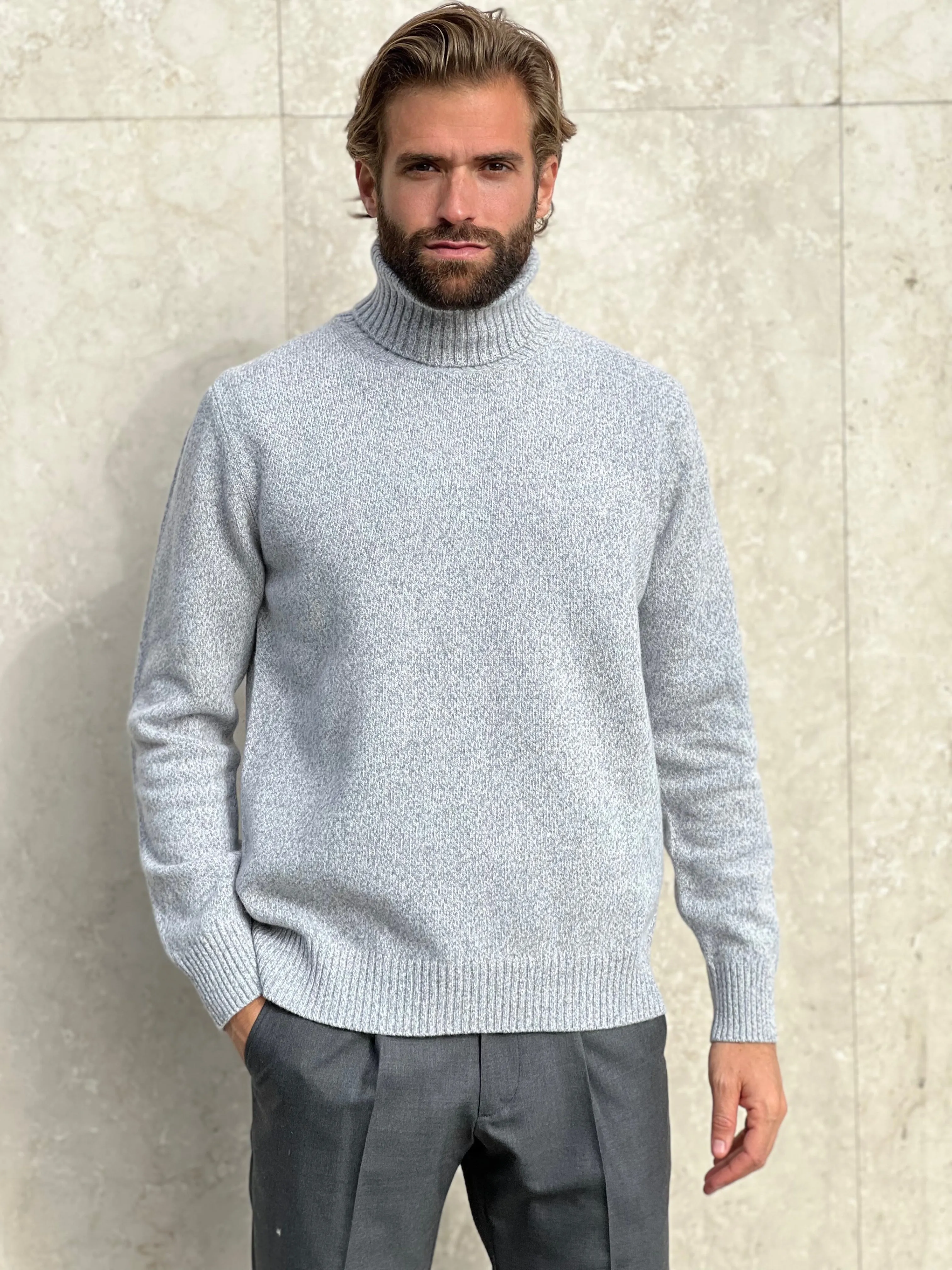 TURTLENECK WOOL & CASHMERE -  LIGHT GREY