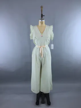 Vintage 1930s Mint Green Beach Pajamas Jumpsuit