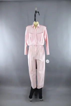 Vintage 1980s Pink Pinstripe Seersucker Jumpsuit