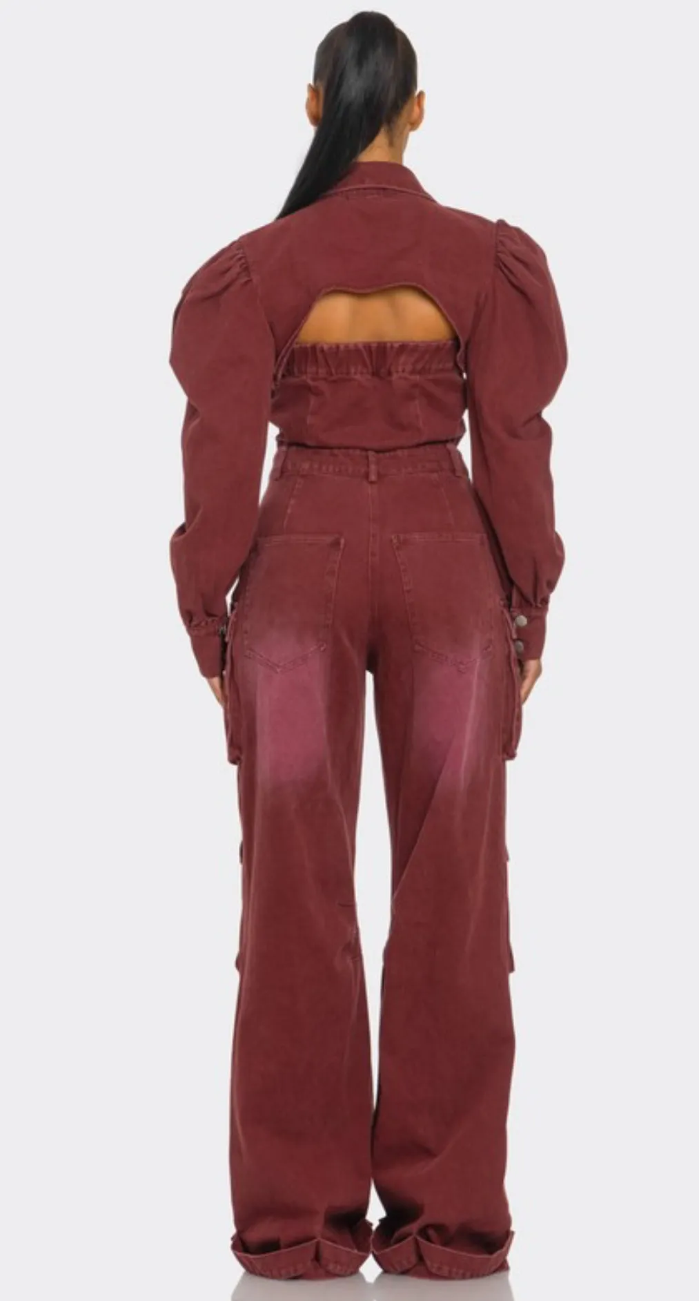 Vintage Cargo Jumpsuit (Burgundy)