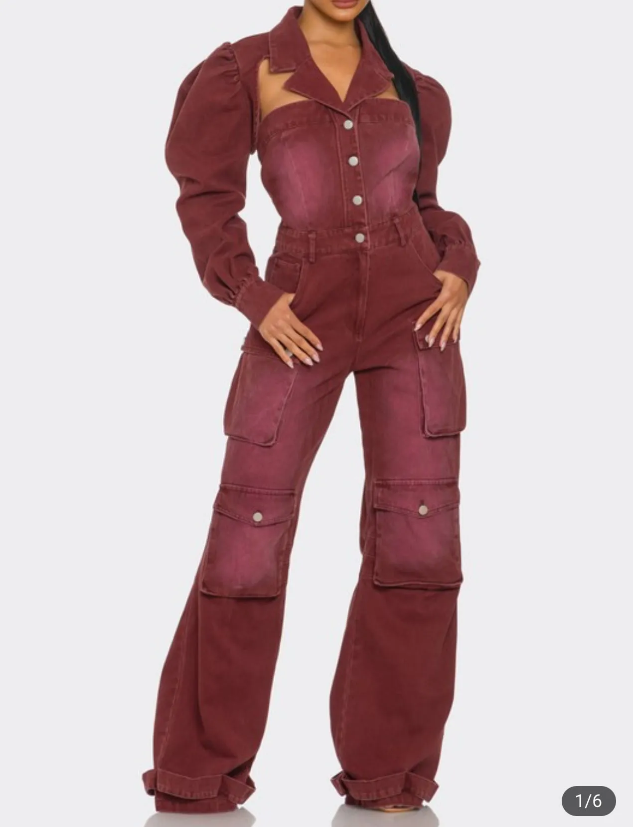 Vintage Cargo Jumpsuit (Burgundy)