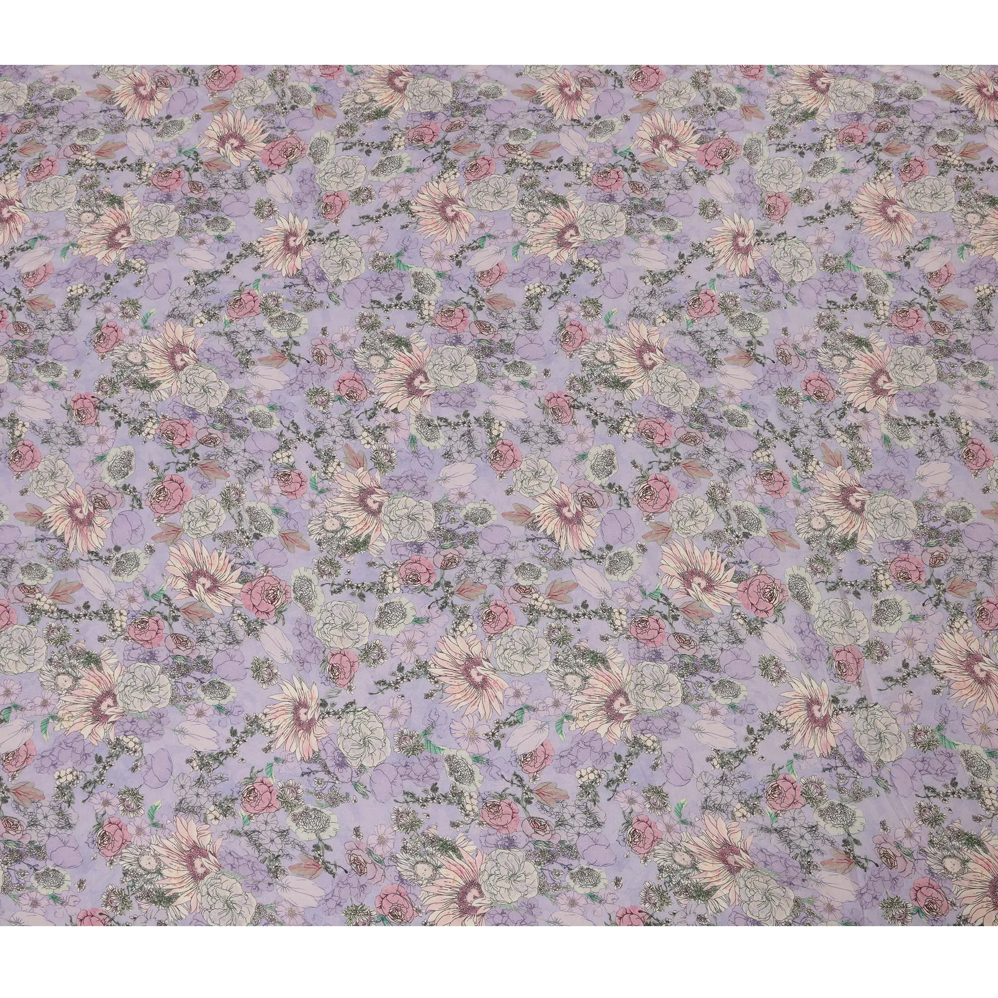 Viscose Crepe Fabric - Delicate Pastel Floral on Lavender, 110 cm Width-D20660