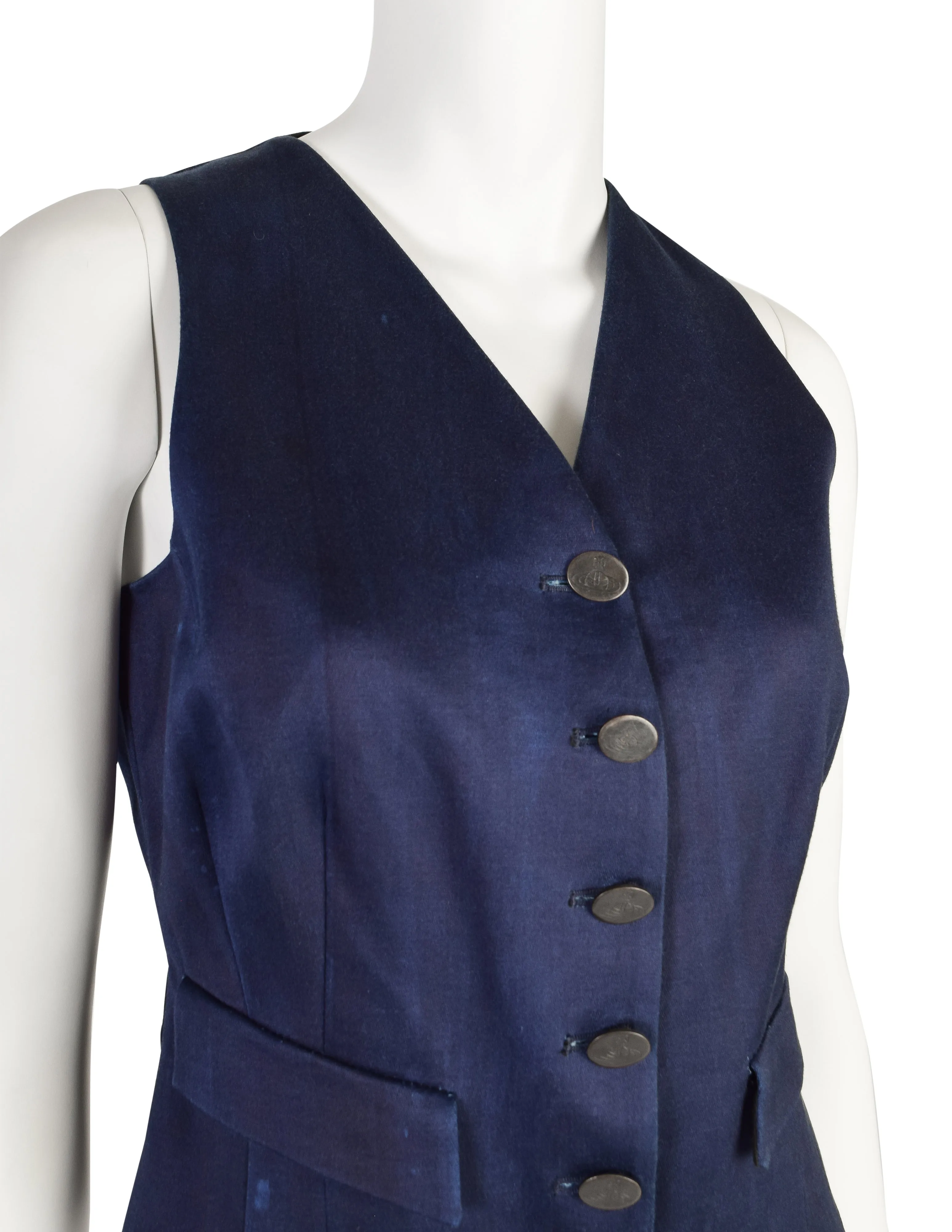 Vivienne Westwood Vintage 1990s Overdyed Indigo Blue Orb Button Fitted Vest