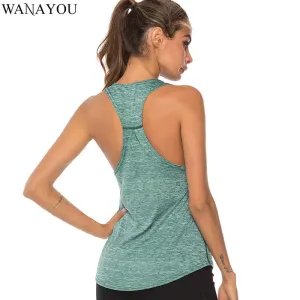 WANAYOU Women Sports Shirts Racerback Gym Yoga Vest Athletic Fitness Sports Tank Tops Gym Running Blouse Workout Tops for Women