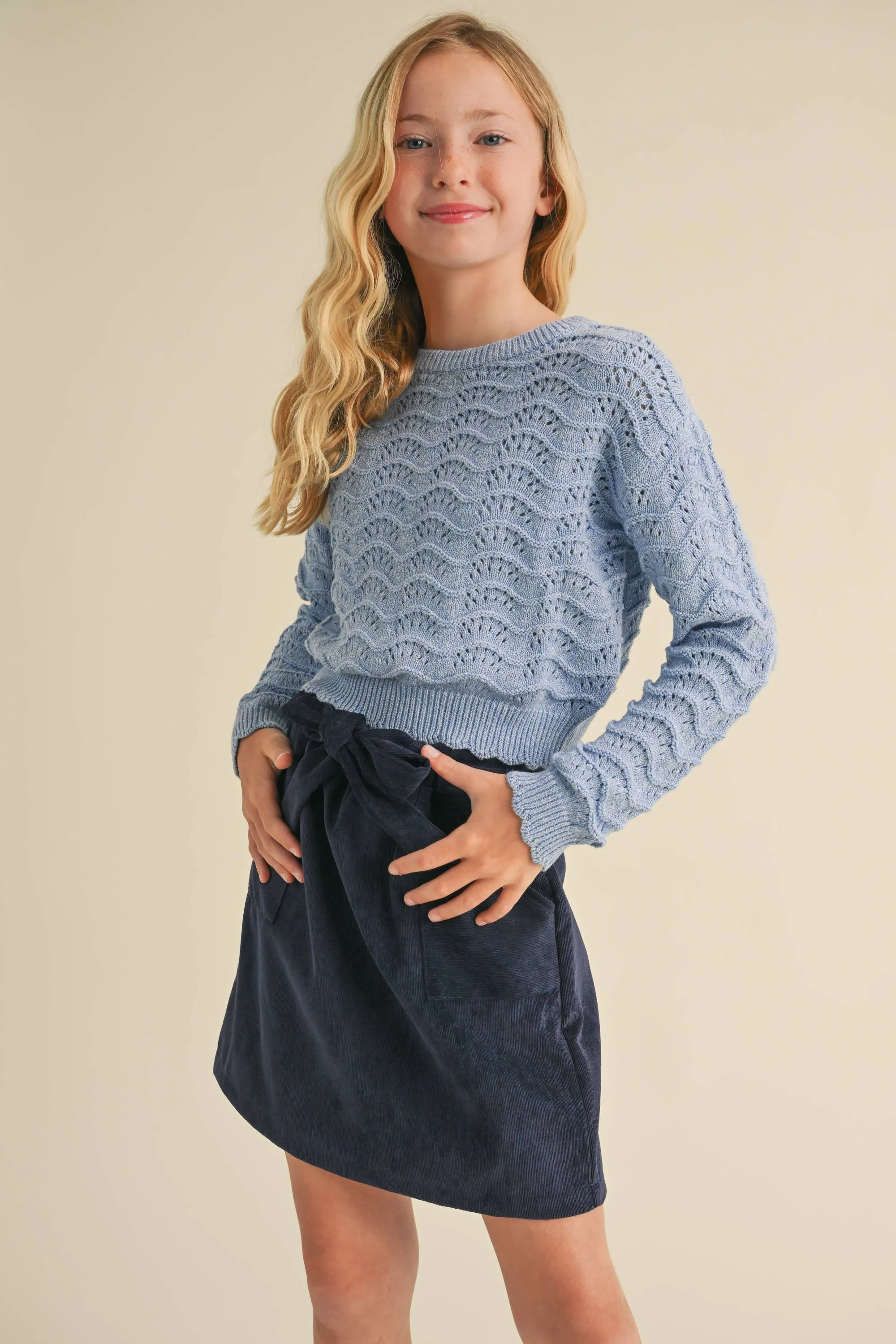 Wavy Knit Pullover- Blue