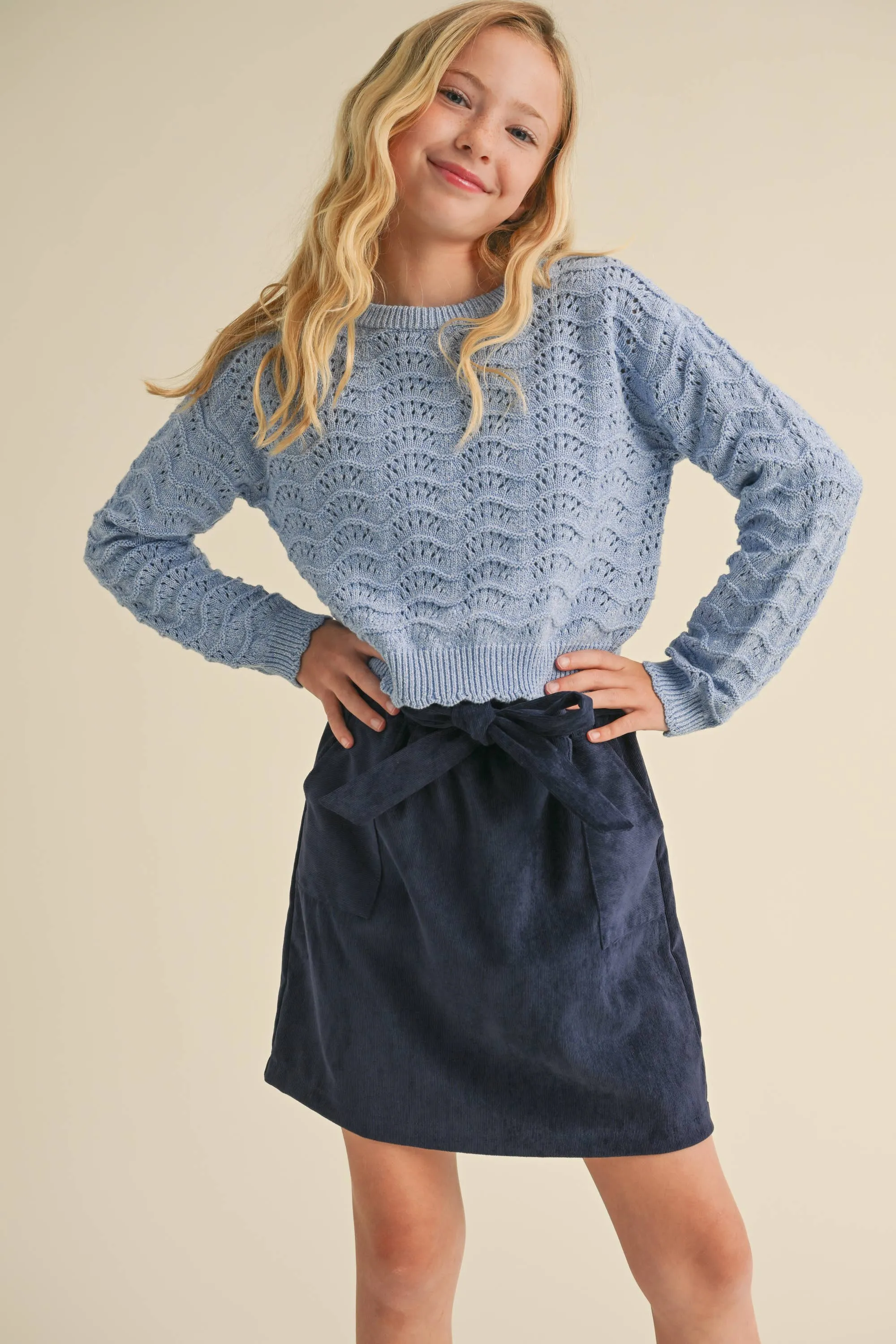 Wavy Knit Pullover- Blue