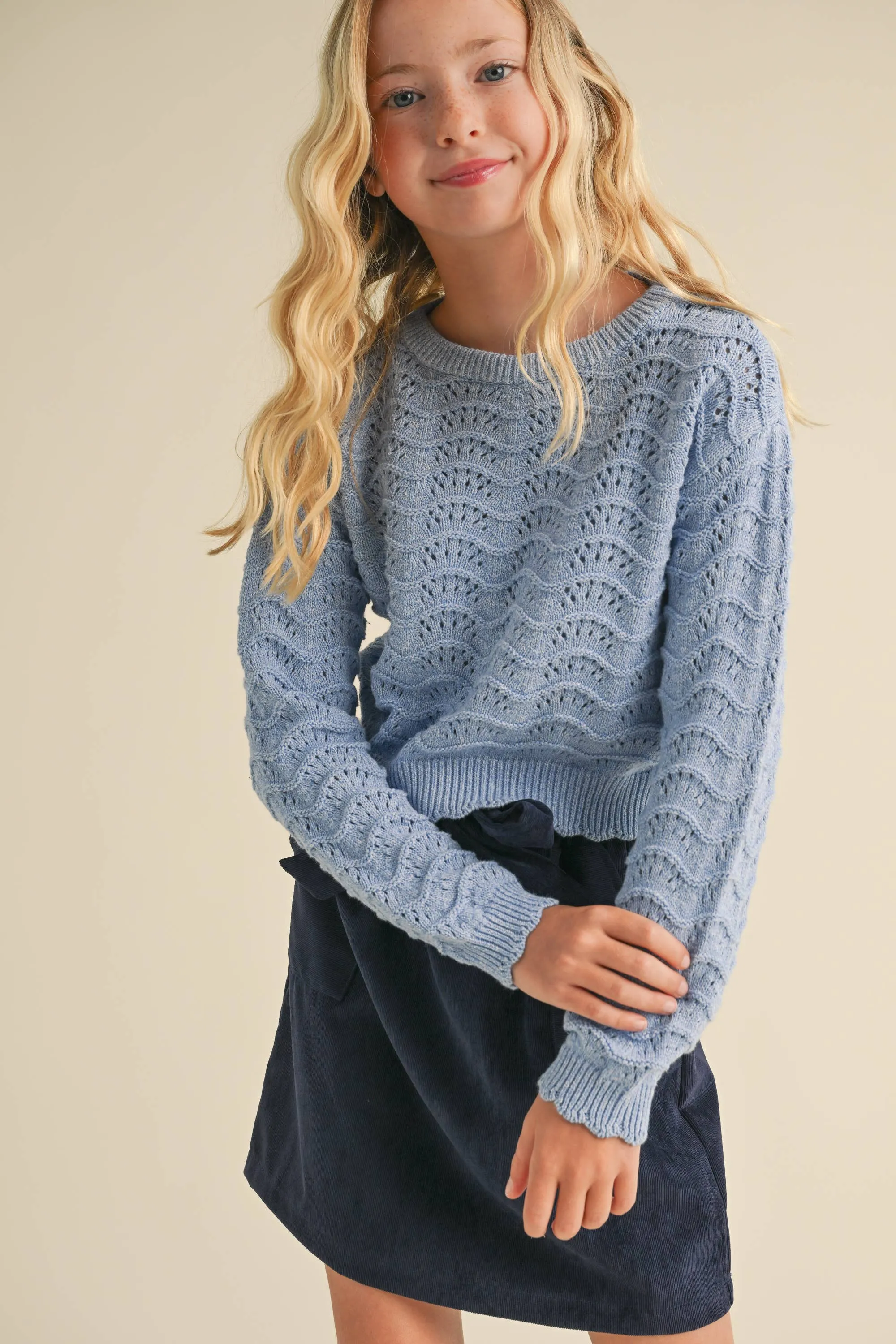 Wavy Knit Pullover- Blue