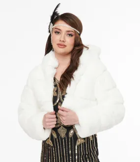 White Faux Fur Puffer Crop Jacket