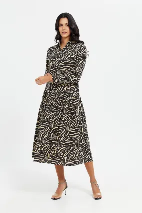 Women Assorted Printed Shirt Collar Maxi Dress