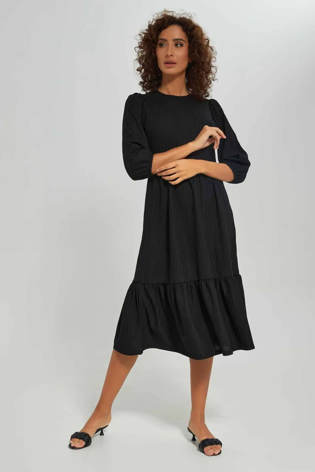 Women Black Tiered Maxi Dress