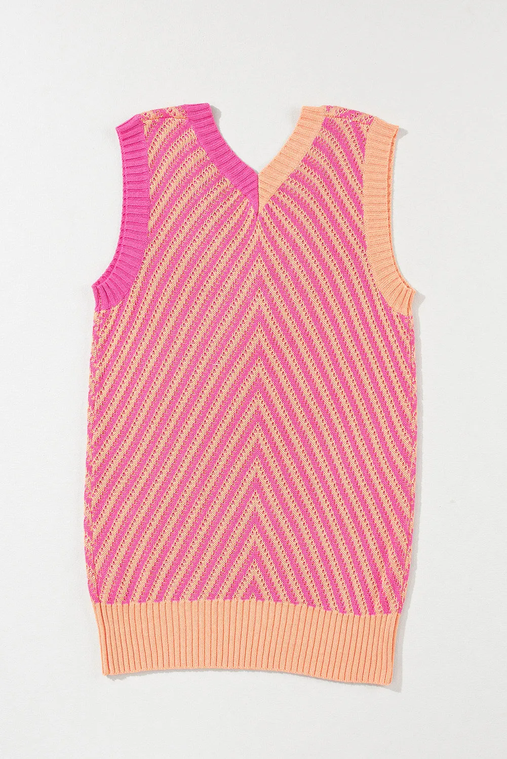 Women Contrast Chevron Knit V Neck Sweater Vest