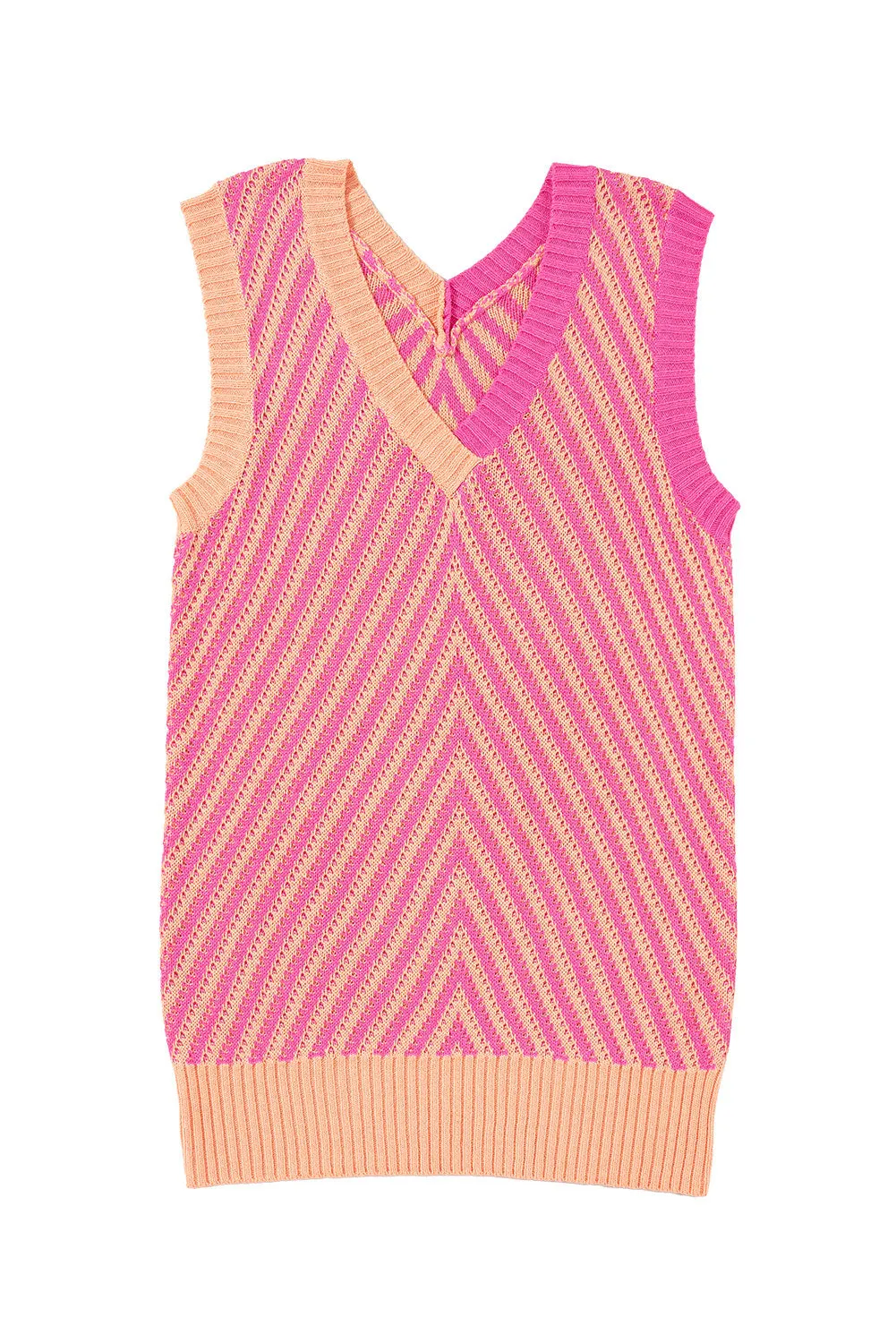 Women Contrast Chevron Knit V Neck Sweater Vest