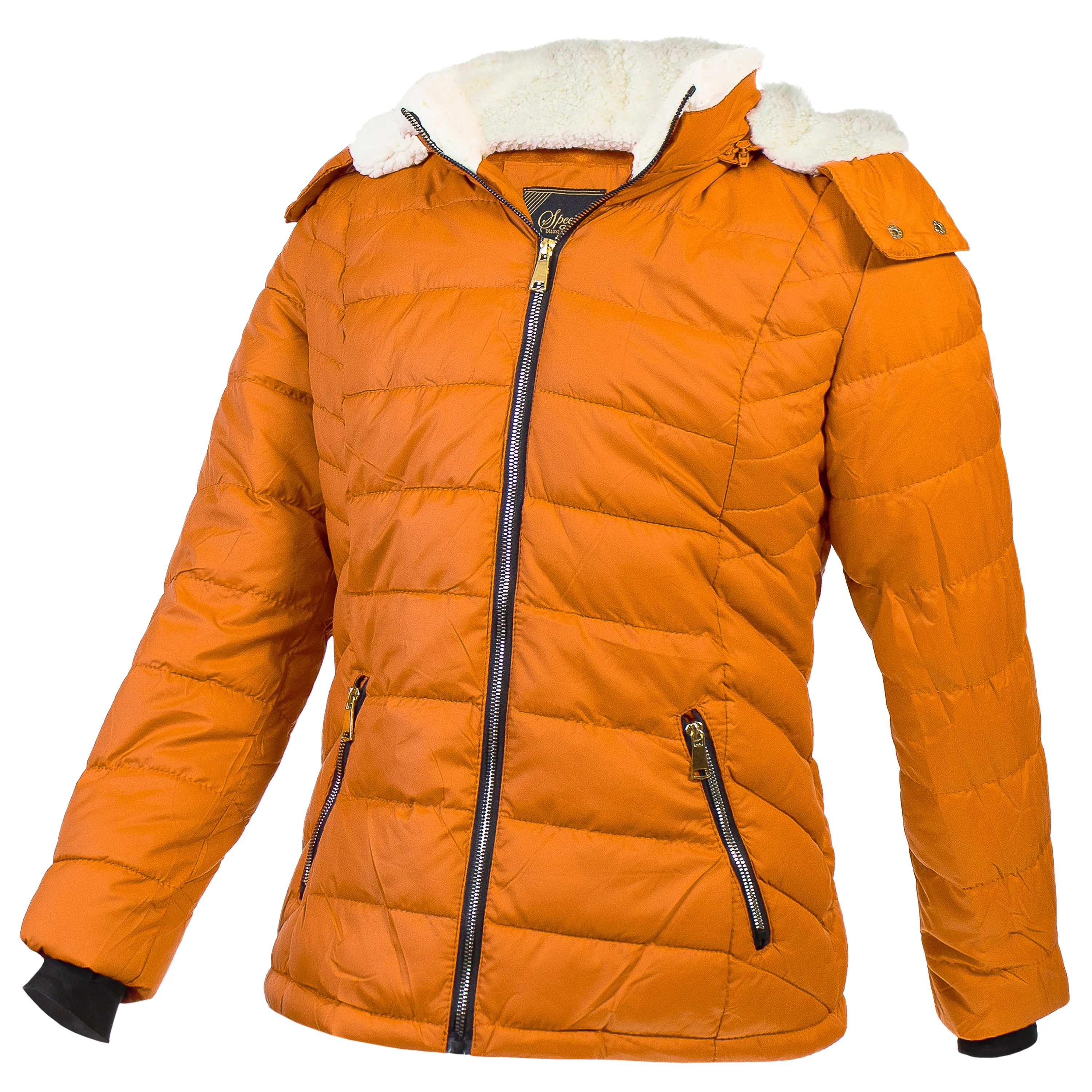 Women's Warm Wholesale Puffer Coats in Orange in Assorted Sizes - Bulk Case of 12 Winter Jackets