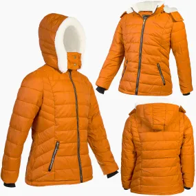 Women's Warm Wholesale Puffer Coats in Orange in Assorted Sizes - Bulk Case of 12 Winter Jackets