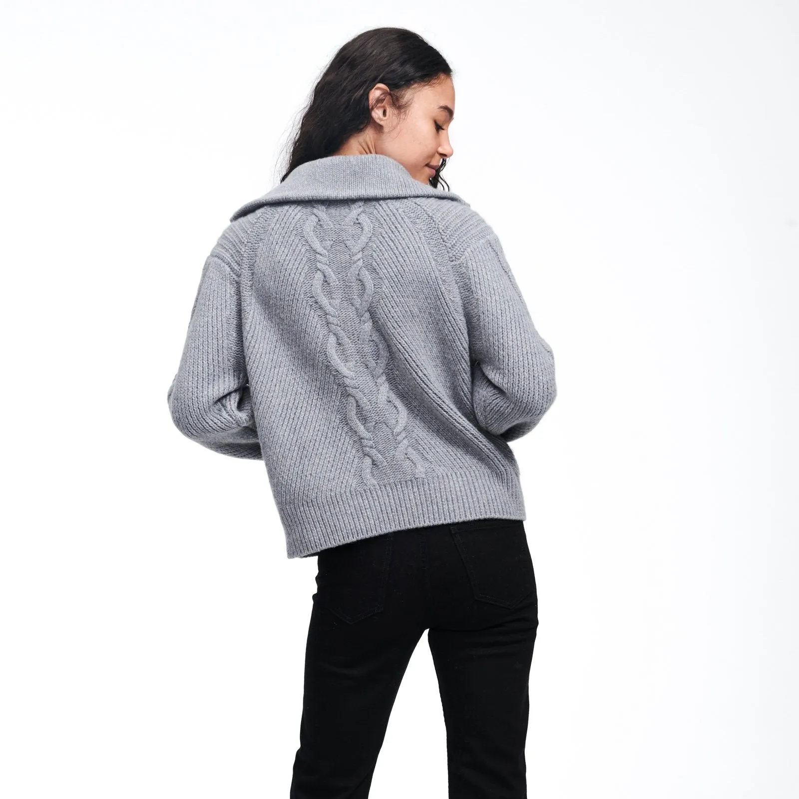 Wool Cashmere Cable Knit Quarter Zip Sweater