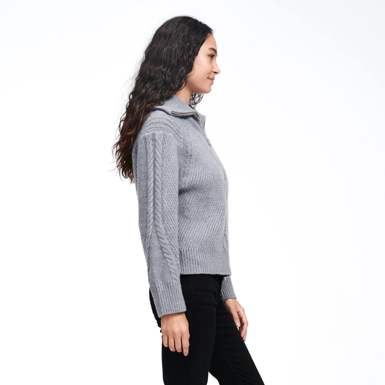 Wool Cashmere Cable Knit Quarter Zip Sweater