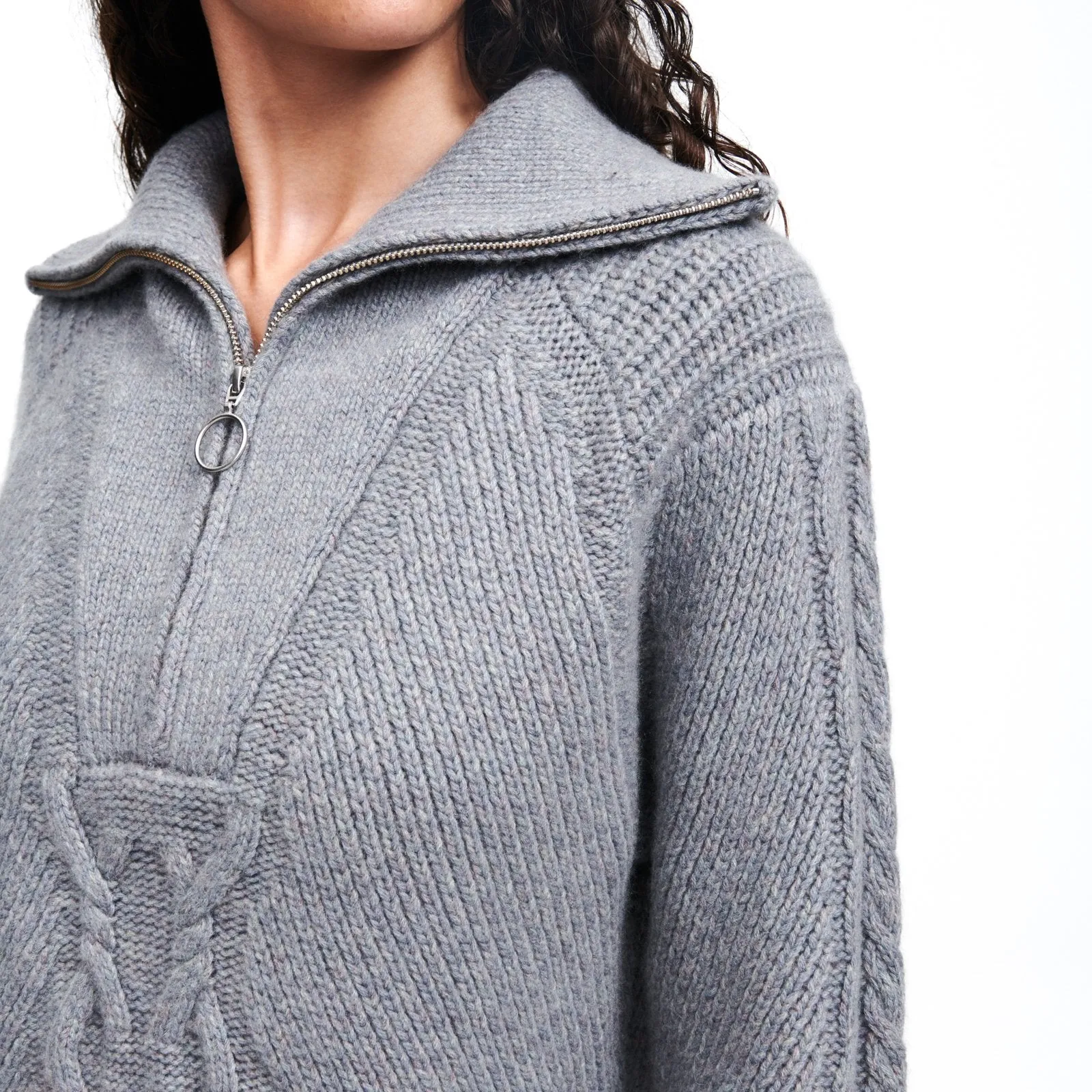 Wool Cashmere Cable Knit Quarter Zip Sweater