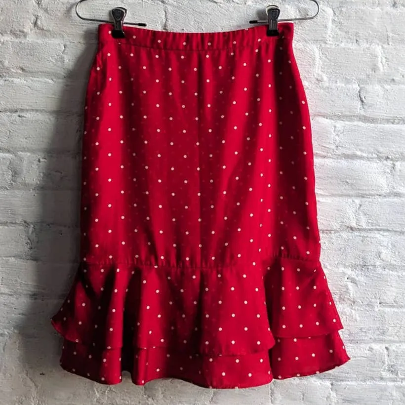 Y2K Vintage Cherry Red Polkadot Skater Skirt Frilly Ruffle Layered Kawaii Skirt