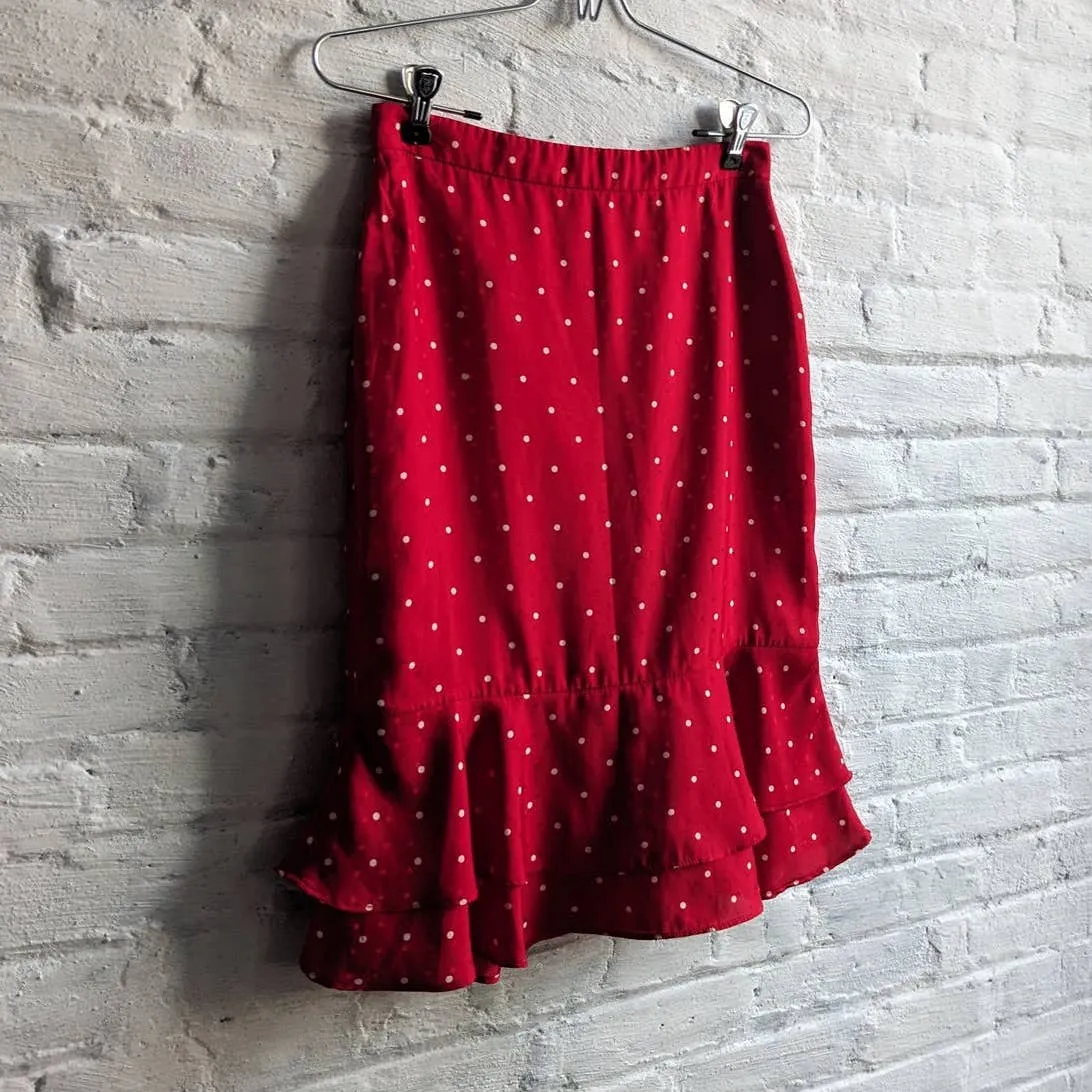 Y2K Vintage Cherry Red Polkadot Skater Skirt Frilly Ruffle Layered Kawaii Skirt