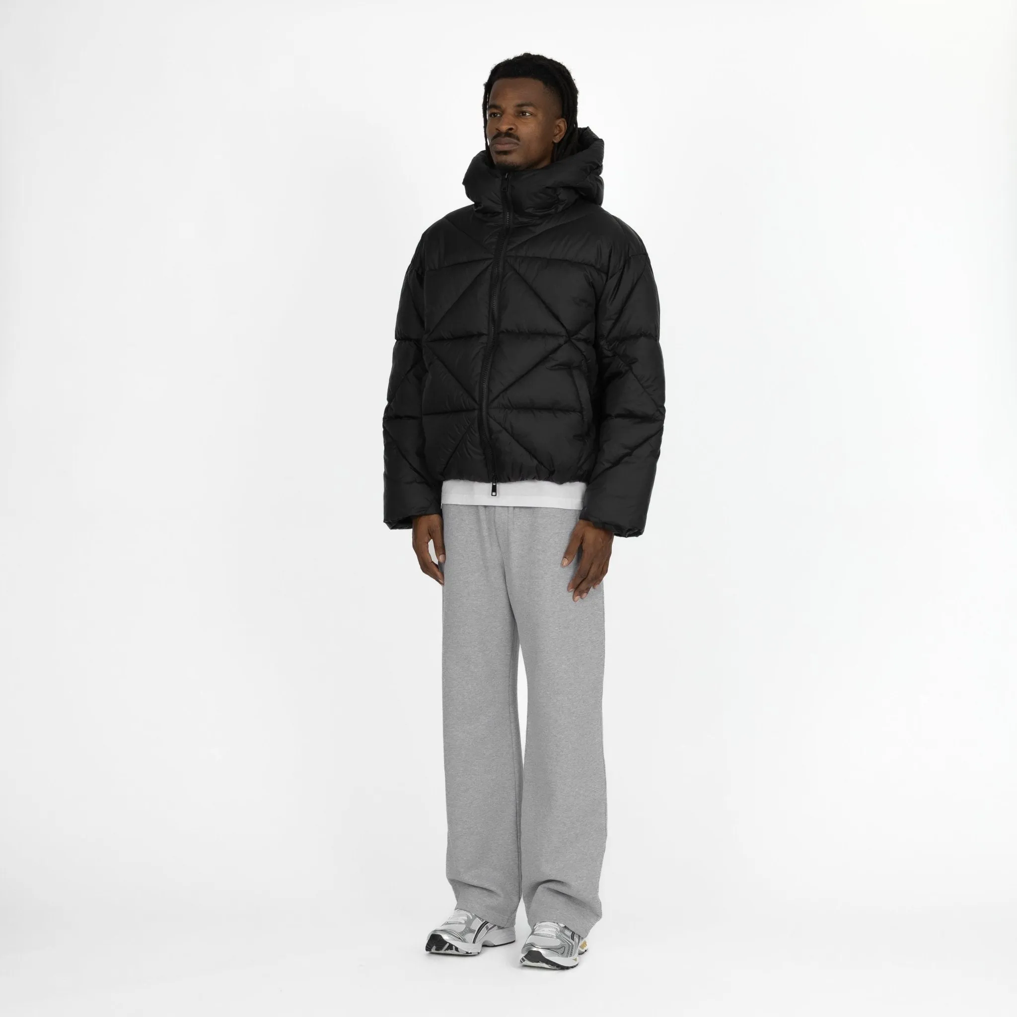 Zip Hooded Puffer Jacket - Black