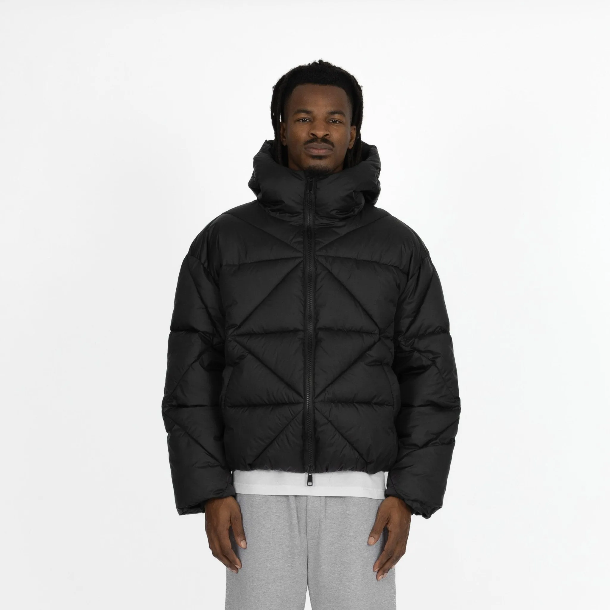 Zip Hooded Puffer Jacket - Black