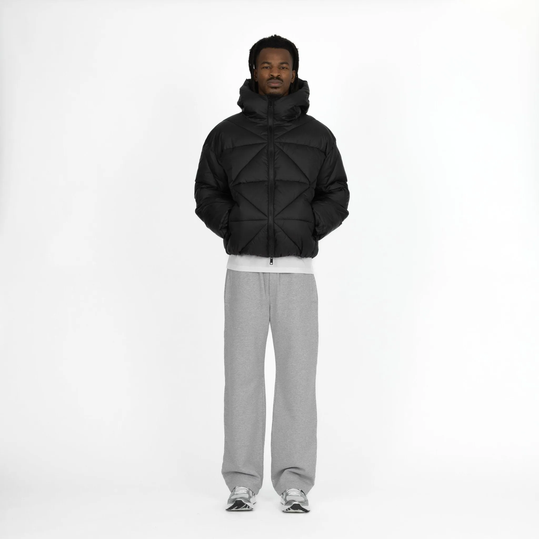 Zip Hooded Puffer Jacket - Black